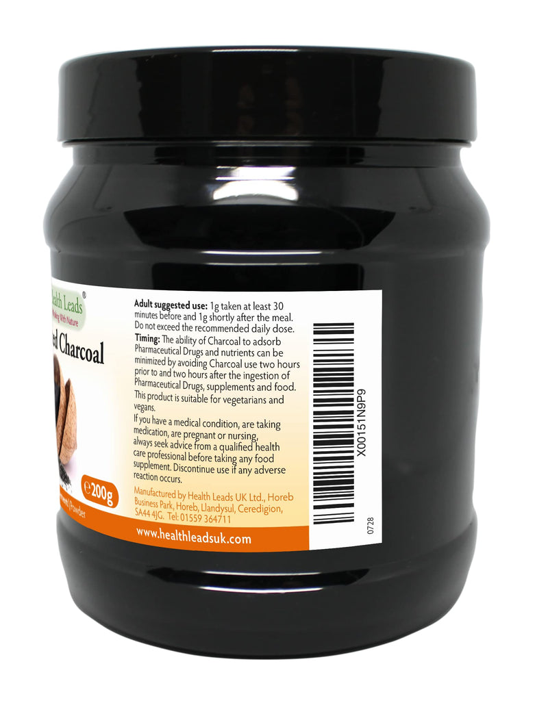 Activated Charcoal Powder 200g (Cocos nucifera), Food Grade, 100% Natural, for Teeth whitening, Toothpaste & More, Made from Coconut Shells, Made in Wales - BeesActive Australia