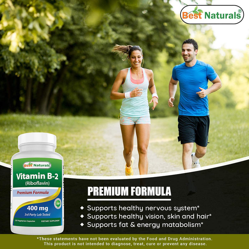 Best Naturals Vitamin B2 (Riboflavin) 400mg - Veggie Capsules - Conezyme Precursor - 120 Count (120 Count (Pack of 1)) 120 Count (Pack of 1) - BeesActive Australia