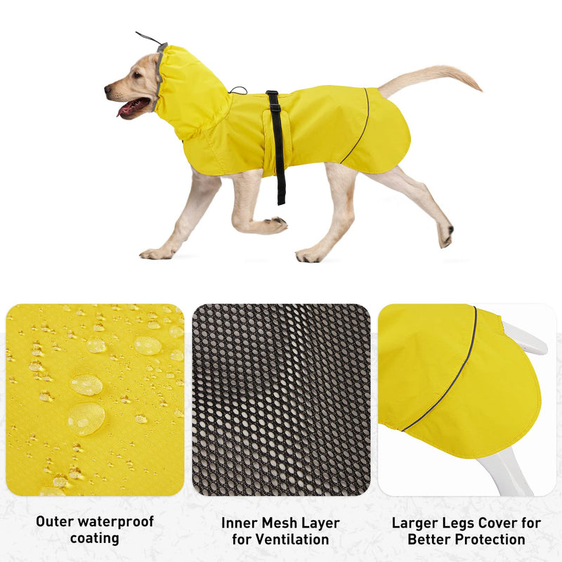 Waterproof Dog Raincoat - Dog Rain Jacket for Large Medium Dogs - Reflective Dog Rain Poncho Hoodie with Drawstring Leash Hole - Adjustable Dog Slicker with Quick-Release Buckle Elastic Straps Easy On 5XL (Back Length: 23.6") Yellow - BeesActive Australia