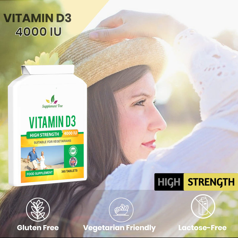 Vitamin D 4000IU 365 Vegetarian Tablets | High Strength Cholecalciferol Vitamin D3 Supplement | UK Manufactured - BeesActive Australia