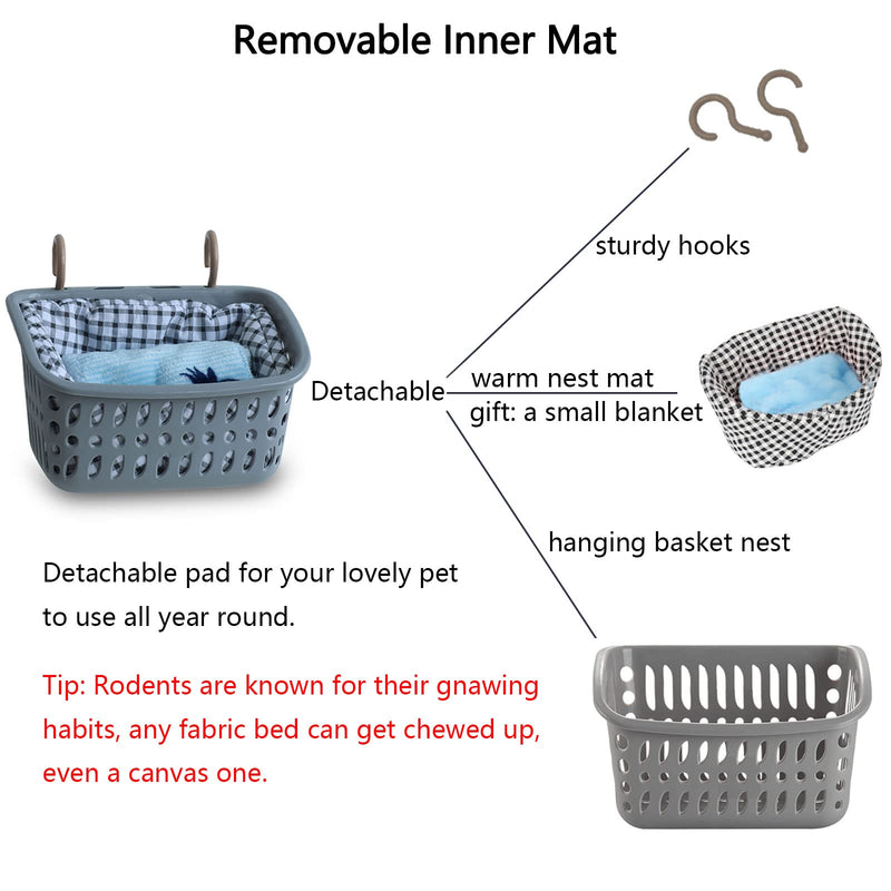JWShang Rat Bed, Rat Hammock Hanging Basket Warm Bed, Rat Cage Accessories and Habitats, Small Animals Removable Nest Mat for Hamster, Sugar Glider, Rat (Small, Grey) Large - BeesActive Australia