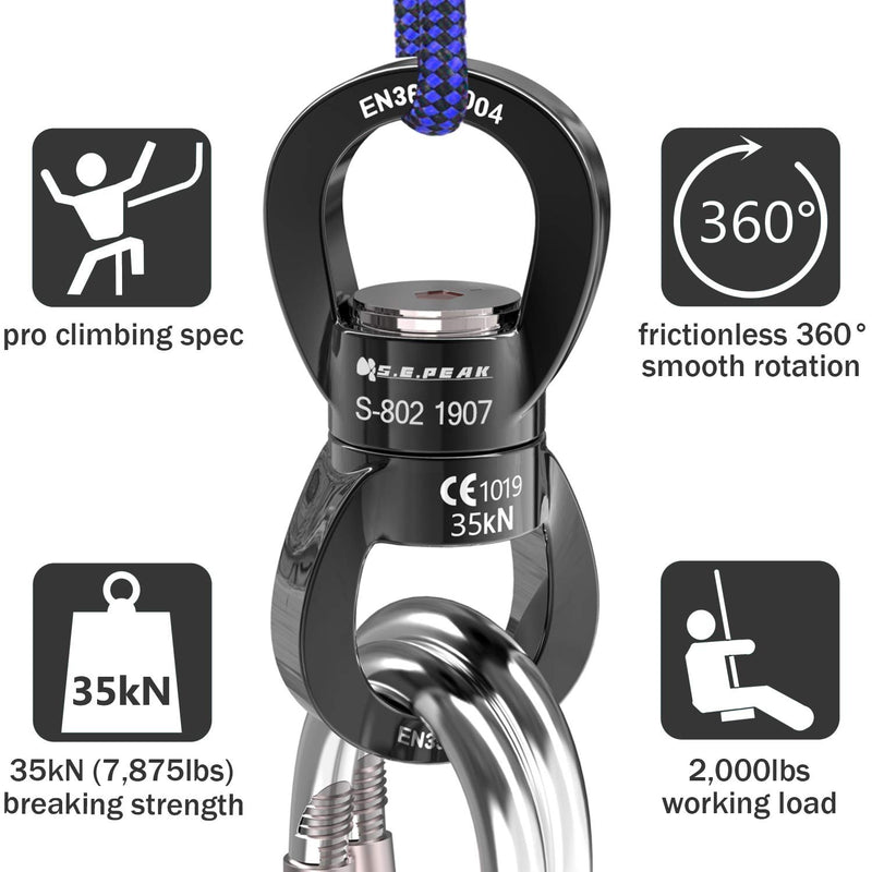 PROND Swing Swivel 35kN Safest Rotational Device, Swing Spinner, Carabiner Swivel, Climbing Rope Swivels for Children’s Web Tree Swing Setting, Aerial Dance, Hanging Hammock A - Black - BeesActive Australia