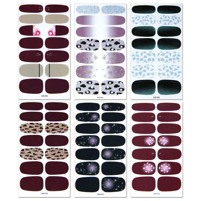 WOKOTO 12 Sheets Glitter Nail Art Stickers With 1Pc Nail File Adhesive Nail Polish Wraps Strips Manicure Accessories For Women KIT3 - BeesActive Australia