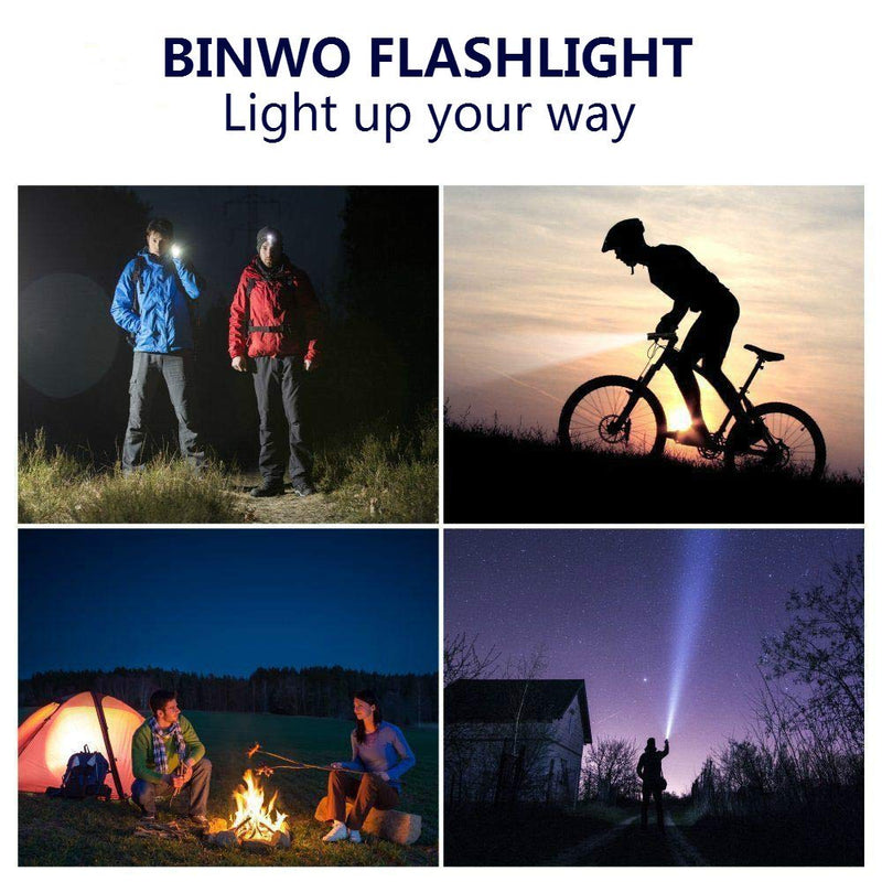 LED Tactical Flashlight, BINWO Super Bright High Lumen XML T6 LED Flashlights Portable Outdoor Water Resistant Torch Light Zoomable Flashlight with 5 Light Modes, 2 Pack Black - BeesActive Australia