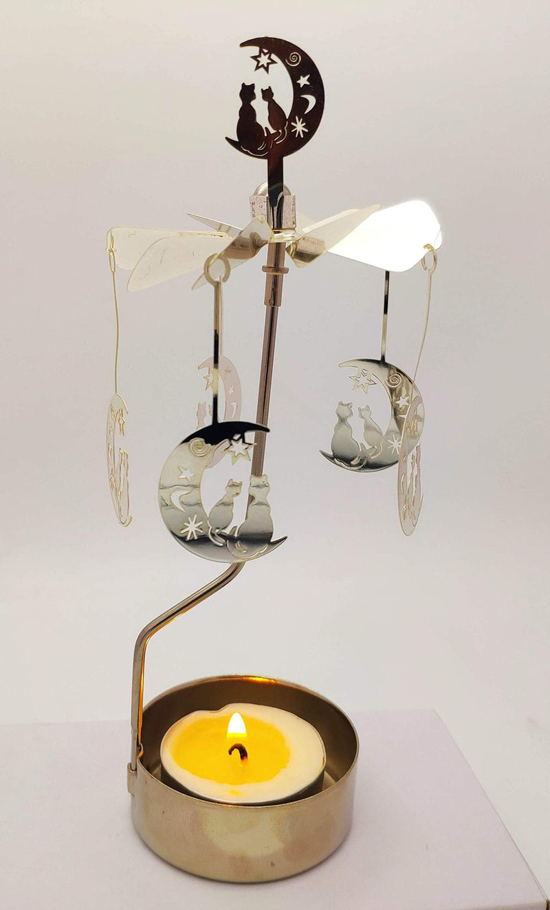 HOKHBCW Rotary Candle Holder Spinning Candleholder Metal Small Gift (Moon+cat) - BeesActive Australia