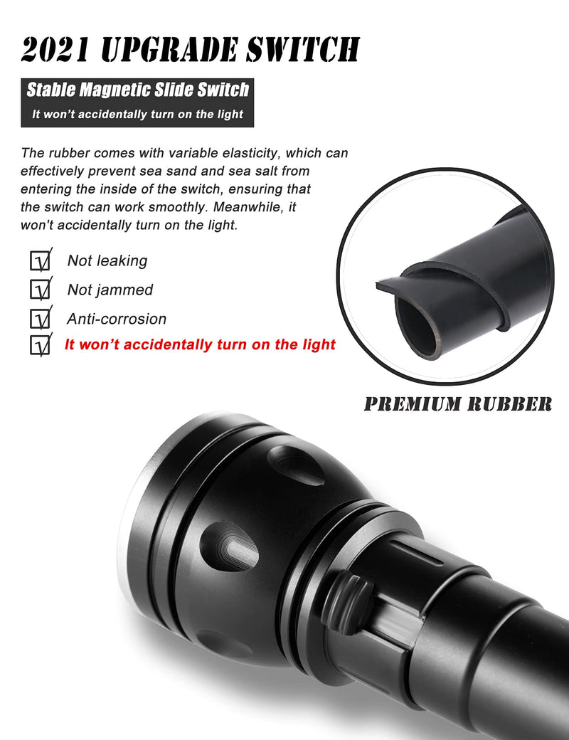 Scuba Diving Lights, PFSN DF-3000 Professional Underwater Flashlight 150m Waterproof Dive Torch with Long Lasting Rechargeable Battery, Super Bright Light Great for Night Caving Explore Fishing - BeesActive Australia