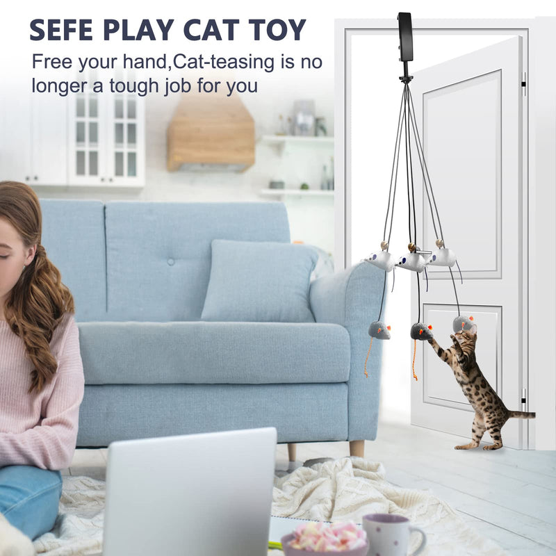 MPISAL Interactive Cat Toys, New Spiral Clamping Teasing Cats Toys for Indoor, Contains Catnip Bouncing Mouse Toys, Door Frame Cat Interactive Toy with Bell - BeesActive Australia