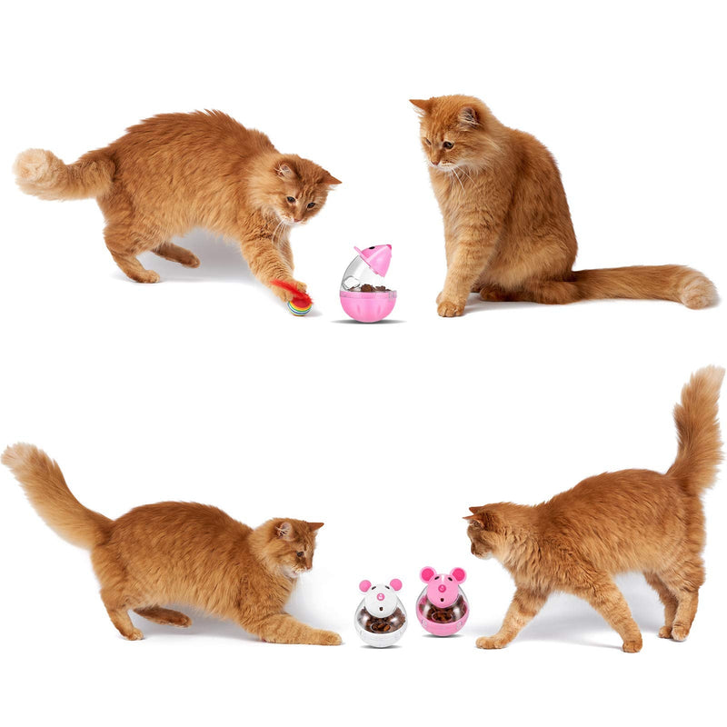 PORTOWN 4 Pcs Cat Food Ball Dispenser, Small Cat Food Balls Slow Feeder Mice Shaped Tumbler Cat Food Toy Cat Treat Toy Feeder Toy for Interactive Training(Pink,White) - BeesActive Australia