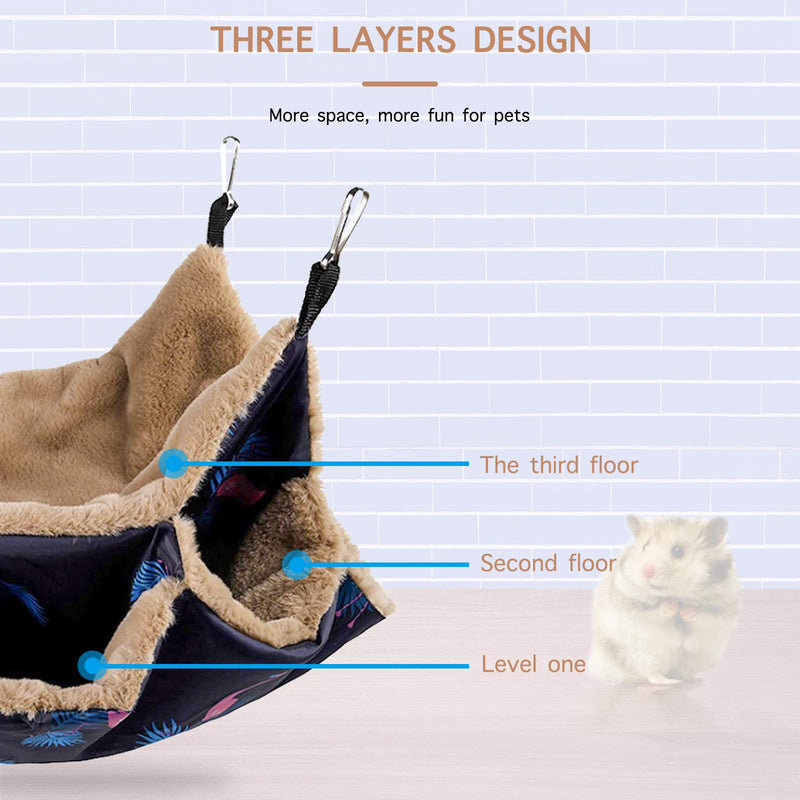 Petmolico Small Pet Hanging Triple-Layer Warm Hammock Bed Cage Accessories Bedding Hideout Playing Sleeping for Parrot Sugar Glider Ferret Squirrel Hamster Rat Navy Blue - BeesActive Australia