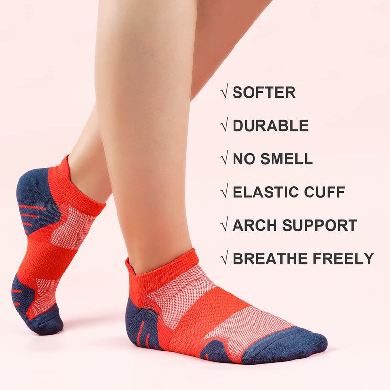 PAPLUS Womens Ankle Compression Running Socks 6 Pairs, Cushioned Low Cut Athletic Socks with Arch Support Black+white+blue+pink+orange+green Small-Medium - BeesActive Australia