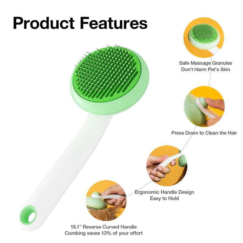 Cat Brush for Shedding, Pet Grooming Self Cleaning Slicker Brush for Cats & Dogs, Cat Deshedding Brush Easily Removes Tangles Hair and Loose Undercoat, Mats Tangled Hair Shedding Brush (Green) Green - BeesActive Australia