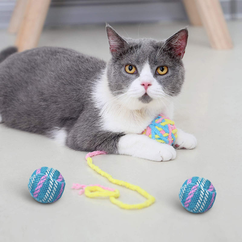 Cat Toys Balls Colorful Yarn with Bell Cat Chase Balls, Rainbow Woolen Yarn Balls, Furry Rattle Ball for Kitty and Kittens—Pack of 5 - BeesActive Australia