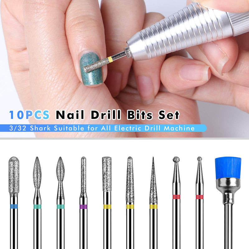 Nail Drill Bits Set - Cuticle Nail Bits 10PCS 3/32 inch Drill Bits for Remove Acrylic Gel Nails Drill Bit by INFELING, Manicure Pedicure Home Salon Use - BeesActive Australia