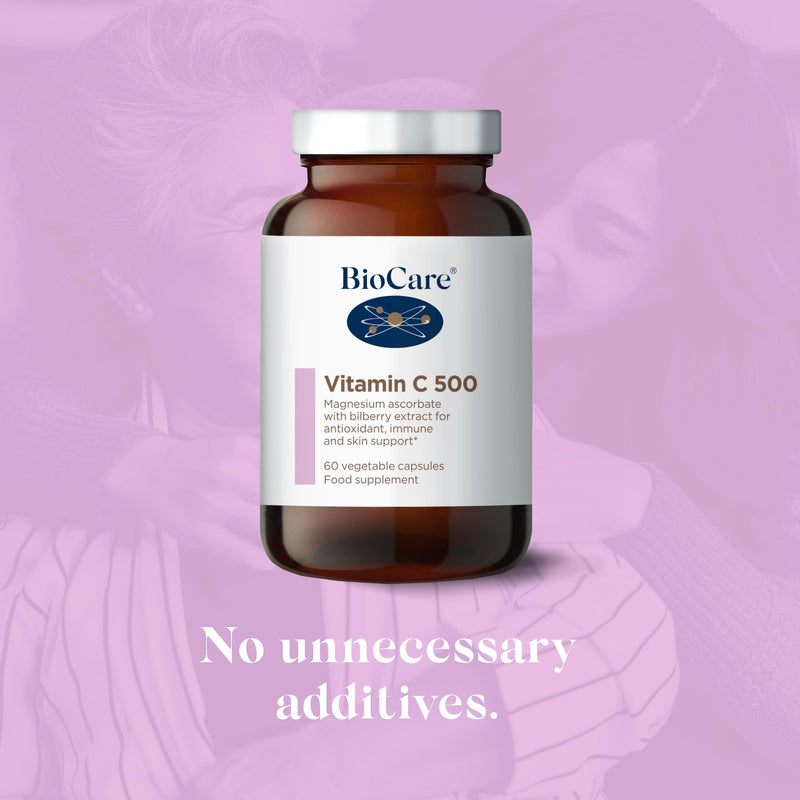 BioCare Vitamin C 500 | Magnesium Ascorbate with Bilberry Extract for Antioxidant, Immune & Skin Support - 60 Capsules - BeesActive Australia