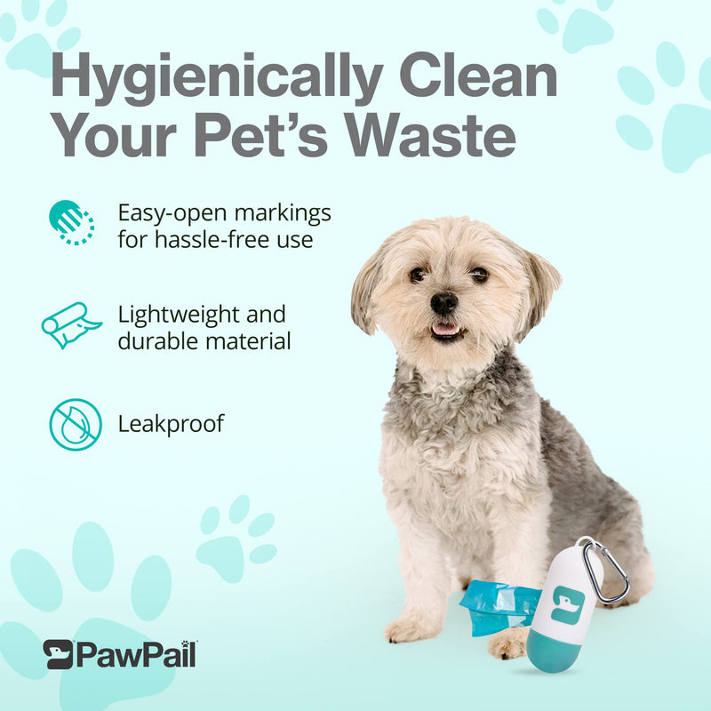 PawPail - Dog Poop Bag Holder for Leash, Durable Dog Waste Bag Dispenser With Sturdy Leash Clip, Portable Doggy Poop Bags Holder for Pet Waste, With 1 Roll of 15 PawBag Extra Large Poop Bags for Dogs - BeesActive Australia