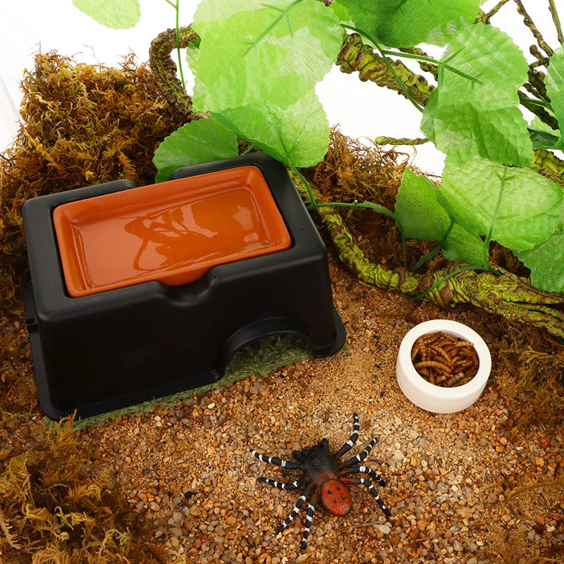DQITJ Reptile Hideout Box Sink Humidifier with One Small Carpet Mat and One Bunch of Artificial Leaves for Lizard Snake Leopard Gecko Spider Frog Turtle - BeesActive Australia