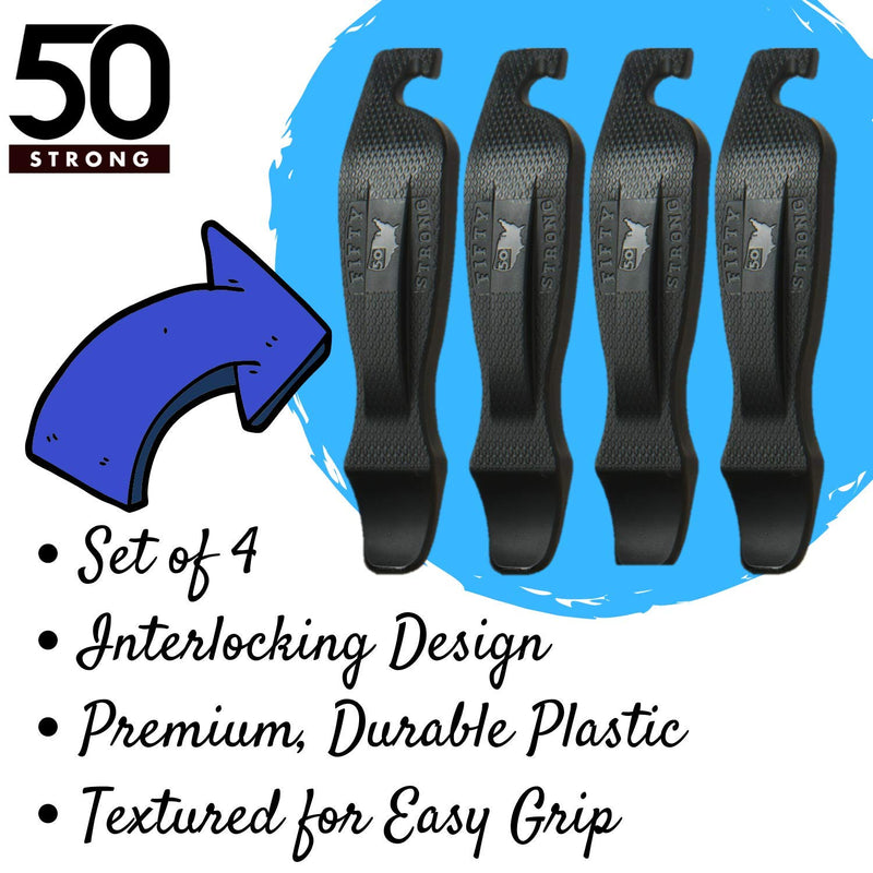 50 Strong Bike Tire Lever - Set of 4 Easy Grip Bicycle Levers - Best Tire Changing Tool - Made in USA and Designed to Snap Together for Storage Black - BeesActive Australia