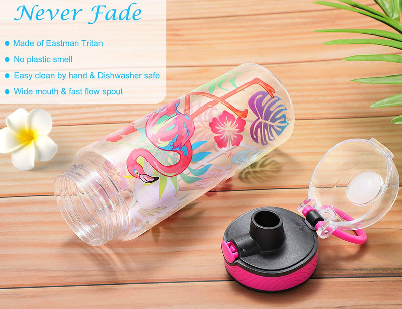 Cute Water Bottle for School Kids Girls, BPA FREE Tritan & Leak Proof Flip Top Lid & Easy Clean & Carry Handle, 23oz/ 680ml (Flamingo, 23oz) Flamingo - BeesActive Australia