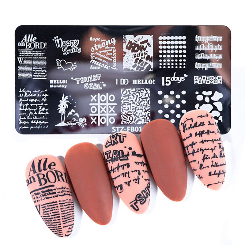 Nail Stamper Set 5PCS Nail Stamping Plates + 1 Stamper + 1 Scraper Lace Word Letter Love Heart Cupid Eros Butterfly Leaf Stars Moon Spaceship Pattern Nail Design Kit Nail Supplies DIY Decoration Tool - BeesActive Australia