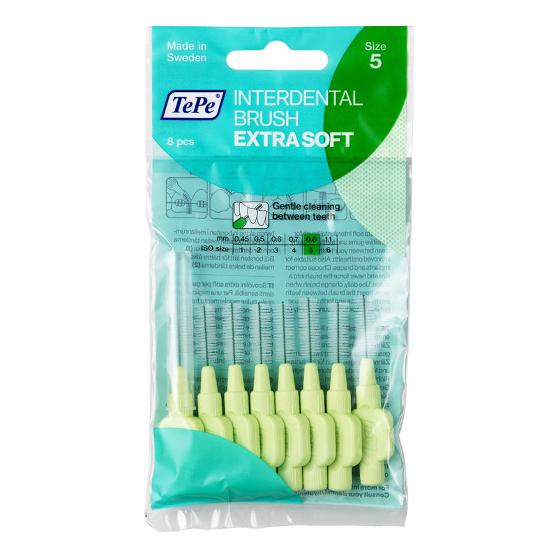 TePe Interdental Brushes Green Extra Soft (0.8Mm - Size 5) - Simple and Effective Cleaning of Interdental Spaces, 1 X 8 Brushes 8 - BeesActive Australia