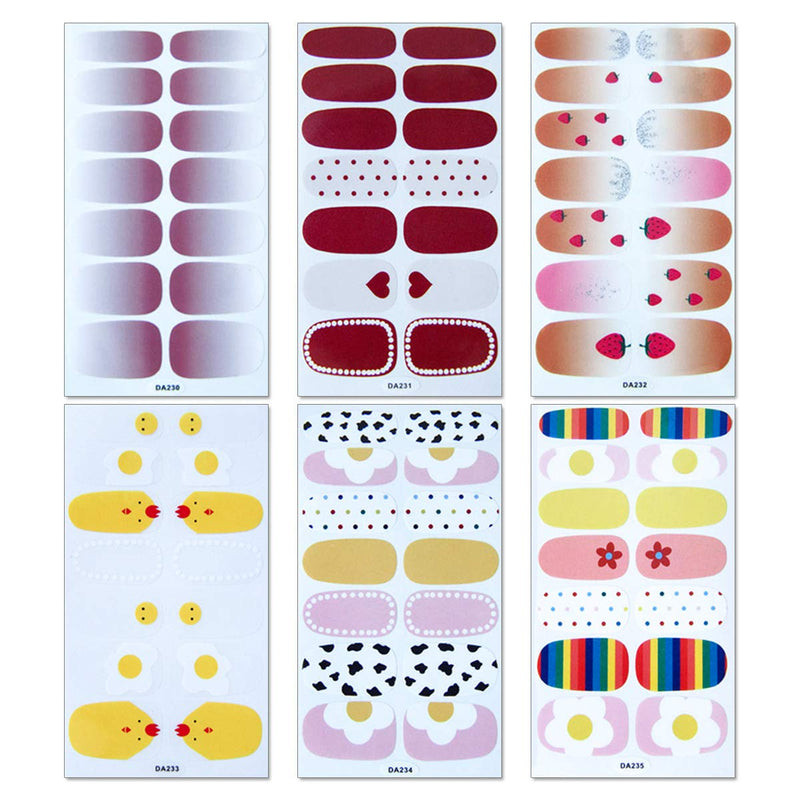 WOKOTO 12 Sheets Full Wrap Nail Polish Stickers Strips With 1Pc Nail File Cute Design Adhesive Nail Art Decals Manicure Kit For Women KIT3 - BeesActive Australia