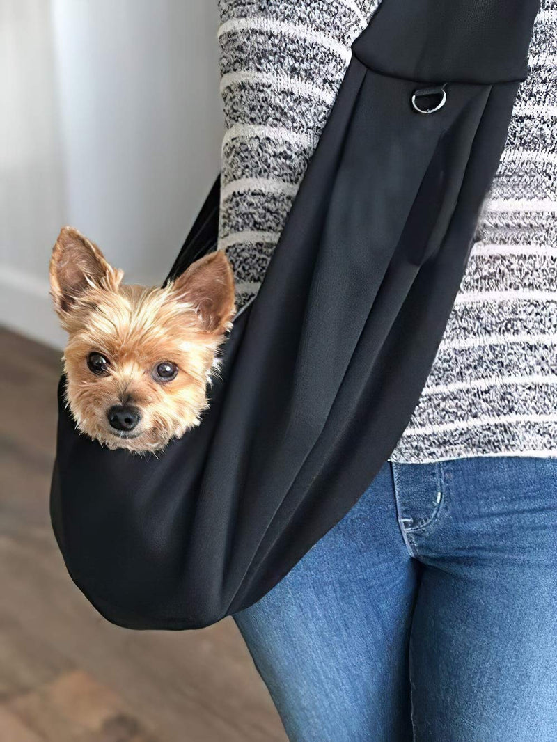 Lynkaye Pet Dog Sling Carrier Small Dog Cat Travel Bag Adjustable Strap Hands Free Pet Puppy Papoose Bag with Stainless Steel Pet Name Identification Barrel Tube Collar ID Tags Black(up to 12 lbs) - BeesActive Australia