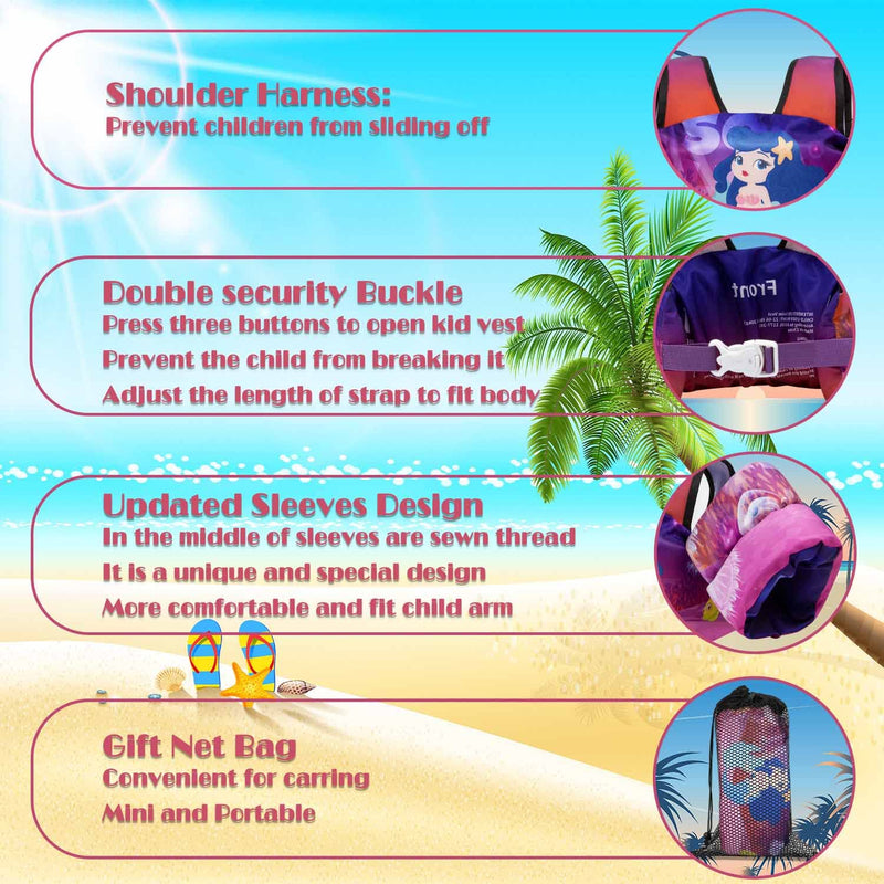 Elejolie Kid Swim Vest for Child Learn Swiming Training,Infant Safety Swim Aid Jacket for Toddler 2 3 4 5 6 Years Old ,Arm Wings for Baby 22-66lbs Mermaid - BeesActive Australia
