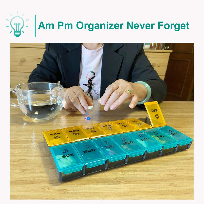Daily Pill Boxes 7 Day 2 Times a Day, Weekly Pill Organiser am pm, Large Medicine Storage Box 14 Compartments, Tablet case for Vitamin Medication, Pill Dispenser dosset Box for Fish Oil & Supplement Black-white - BeesActive Australia