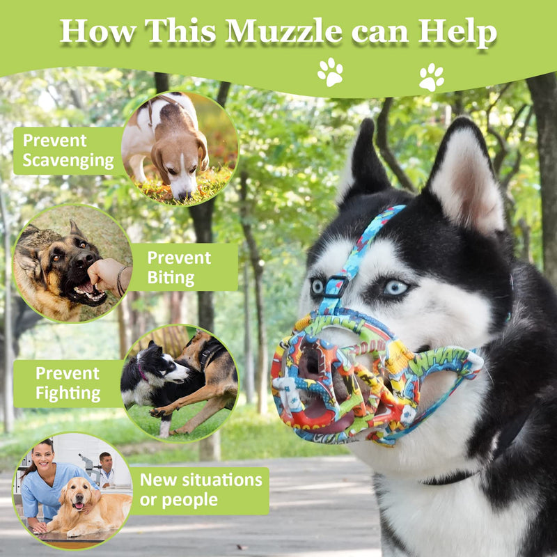 Dog Muzzle, Printed Basket Muzzle for Small Medium Large Dogs Dachshund, Beagle, German Shepherd, Breathable Pet Muzzles to Prevent Biting Chewing Scavenging Graffiti M-(Snout 10¼’’-11¾’’) - BeesActive Australia