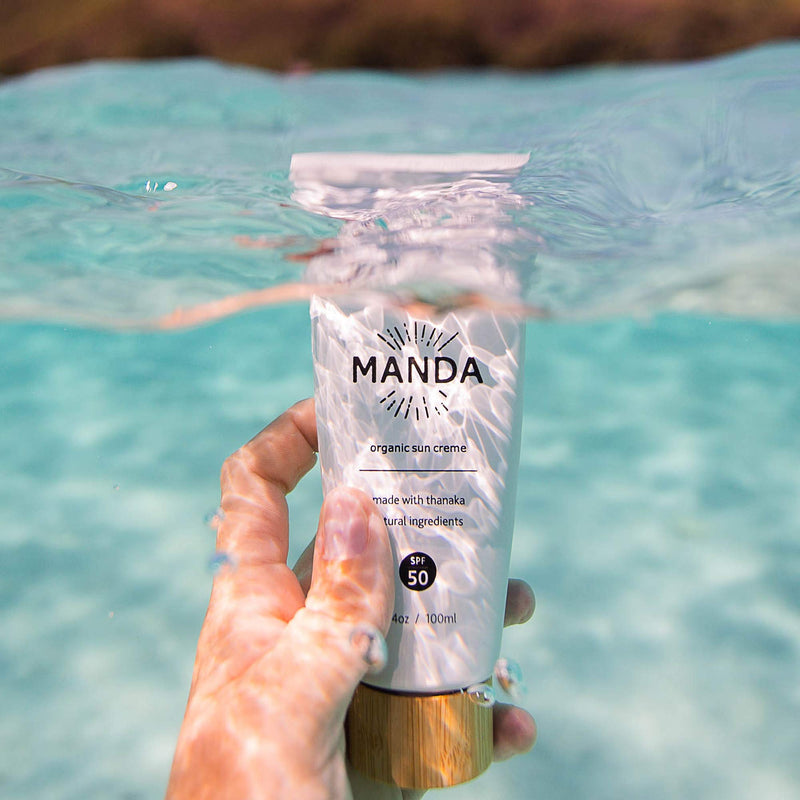 MANDA - Organic Sun Creme - Natural Sunscreen - SPF 50 - Reef Safe - Broad Spectrum Sun Lotion - 3.4oz - BeesActive Australia