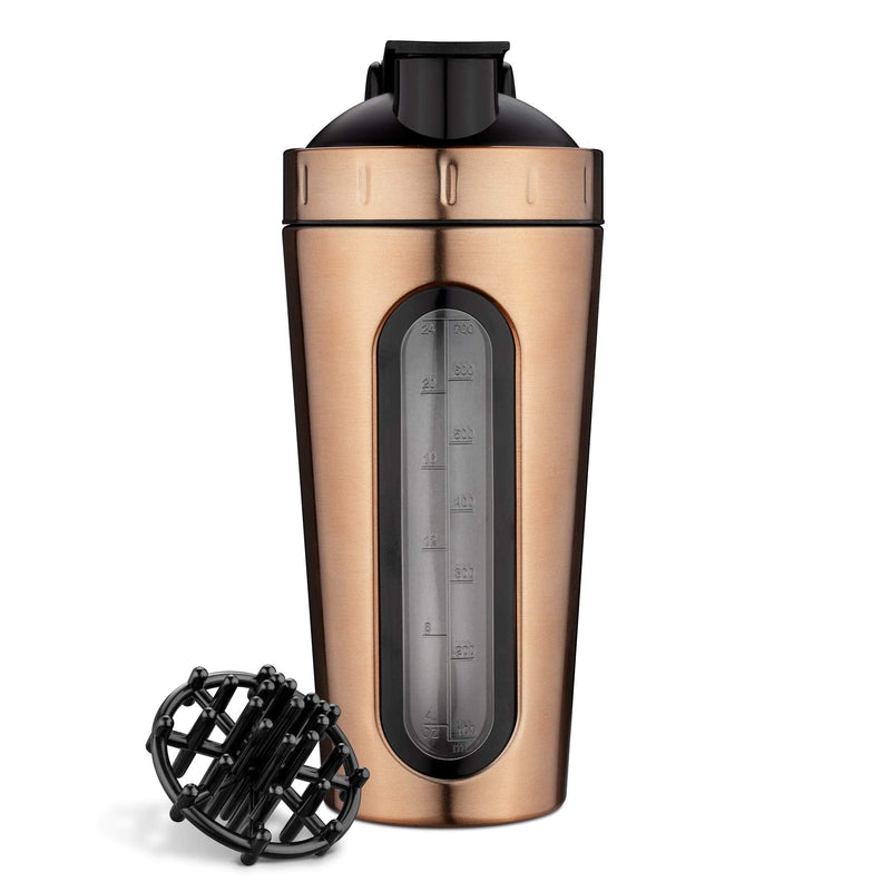 Navaris Stainless Steel Protein Shaker - 750ml Metal Nutrition Protein Fuel Drink Bottle with Mixer Blend Ball - 0.75 Litre Protein Shaker - Copper 750 ml (Pack of 1) Metallic Copper - BeesActive Australia