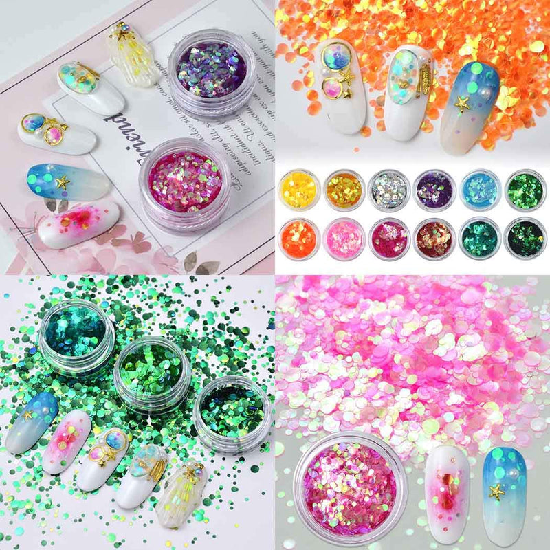 Sethexy 12 Colors Mermaid Sequins Holographic Glitter Superfine Paillettes Charms Iridescent Nail Decoration For Nails Art - BeesActive Australia