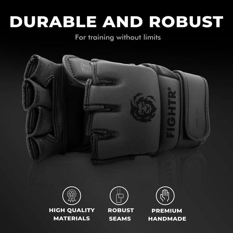 FIGHTR MMA Gloves - for Ideal Stability & Striking Power | Grappling Gloves for MMA, sandbag, Sparring & Training | incl. Carrying Bag Small All Black - BeesActive Australia