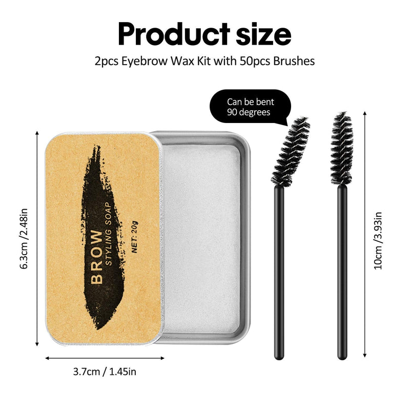 2pcs Eyebrow Soap Kit with 50pcs Brush Soap Brows Gel Setting Pomade for Natural Brows,Long Lasting Waterproof Smudgeproof 3D Clear Feathery Brows Makeup Balm Kit - BeesActive Australia