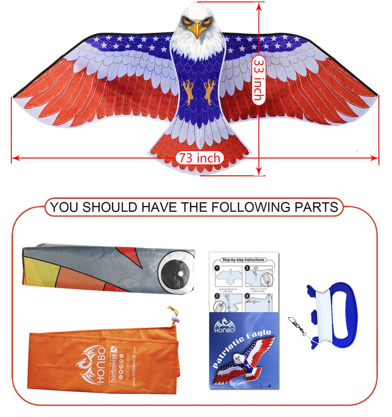 HONBO Huge Patriotic Eagle Kites for Adults and Kids,Easy to Fly for Beach Trip, Outdoor Activities-Wingspan 73”-200ft Line with Swivel-Bonus Durable Polyester Bag - BeesActive Australia