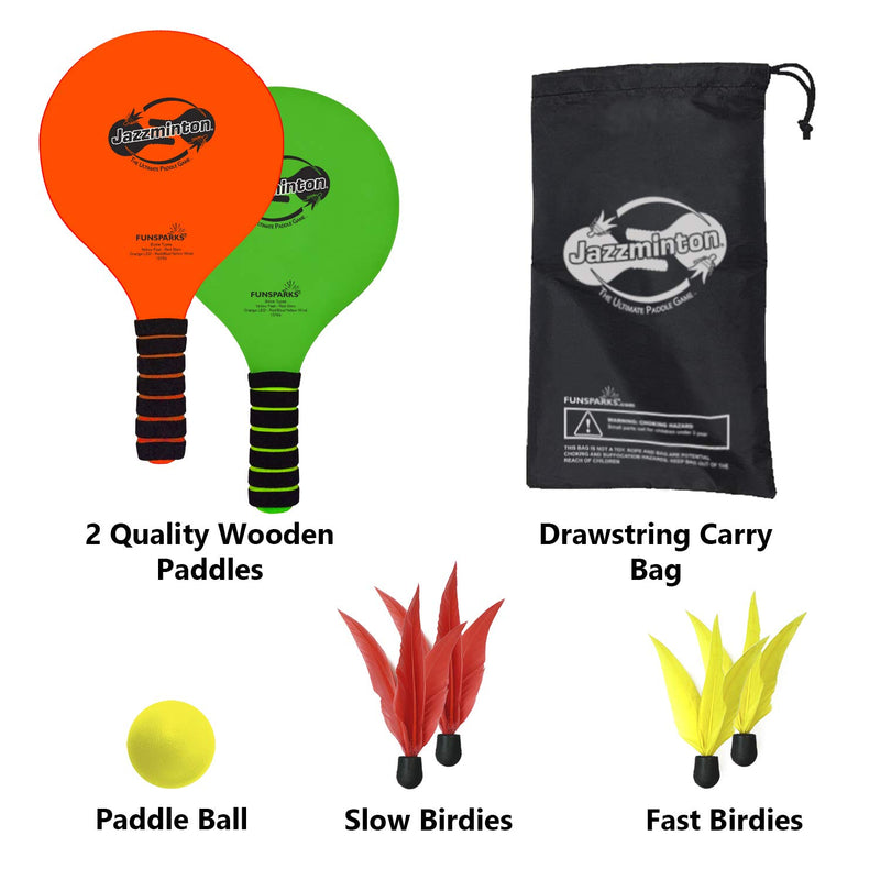 [AUSTRALIA] - Jazzminton Paddle Ball Game with Carry Bag - Indoor Outdoor Toy - Play at The Beach, Lawn or Backyard - 2 Wooden Racquets - 4 Shuttlecocks - 1 Ball 