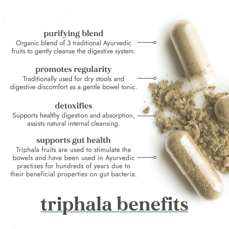 Fushi Organic Triphala Capsules, 60 Caps | Fresh-Ground Whole Food | Body Tonic, Cleansing & Detoxifying the system, Regulating Digestive System | Ayurvedic Medicine| Ethical & Vegan |Made in the UK - BeesActive Australia