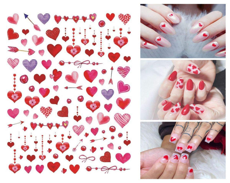 Valentines Day Nail Art Stickers Valentine Heart Nails Decals Nail Art Supplies Self- Adhesive Lips Heart XO Love Nail Stickers for Women Girls Nail Decorations Designs Nail Decor Manicure Sets 6PCS - BeesActive Australia