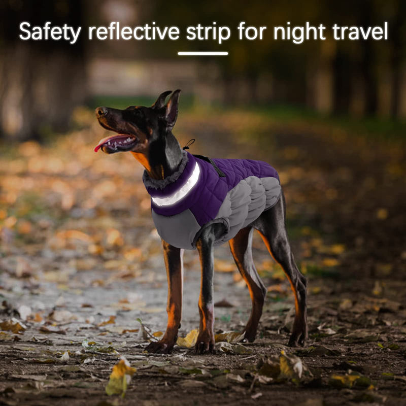 OUOBOB Dog Winter Jacket Cozy Reflective Waterproof Dog Coat Windproof Warm Pet Garment, Comfortable Cold Weather Fleece Apparel Outfits with Zipper Closure for Small Medium Large Dogs Puppy Walking Purple - BeesActive Australia