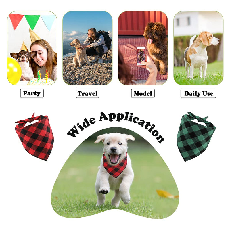 Kytely Buffalo Plaid Dog Bandanas, Triangle Reversible Pet Scarf for Boy and Girl Triangle Bibs for Small Medium Large Dog Cat Red+Green - BeesActive Australia