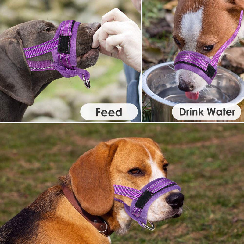 SlowTon Soft Dog Muzzle, Adjustable Padded Nylon Muzzle for Large Medium Dogs Anti Chewing Barking Biting, Allow Dog Pant & Drink Purple - BeesActive Australia