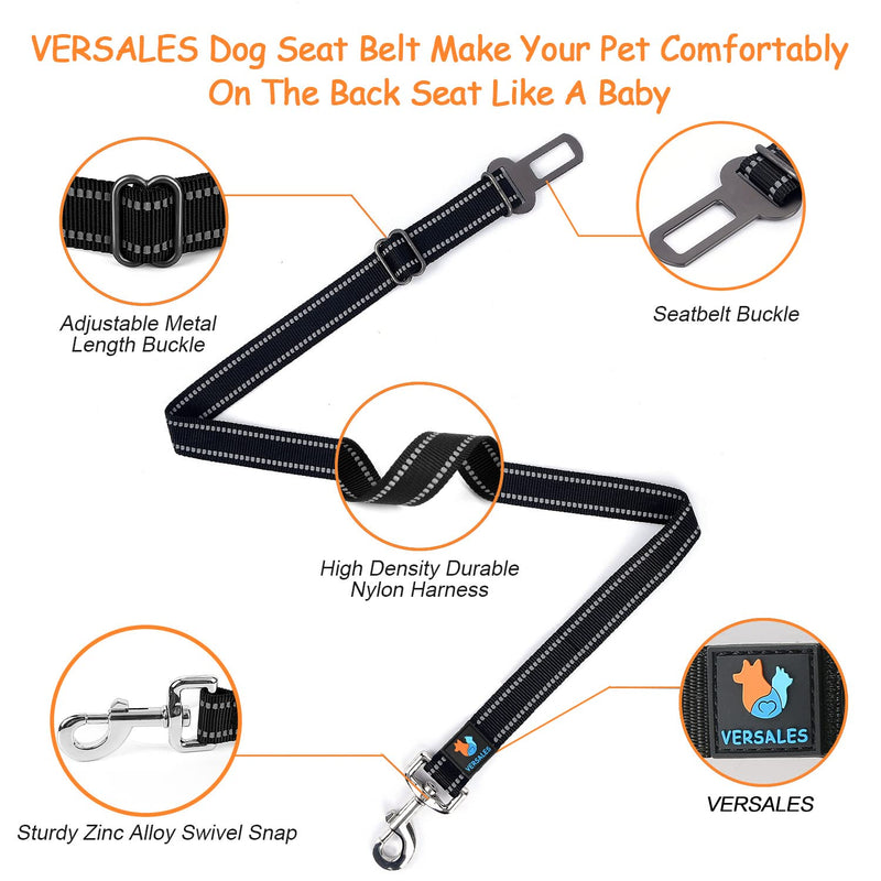 VERSALES Dog Seatbelt, Dog Seat Belt, Adjustable Dog Car Seat Belt Harness for Dogs, Reflective Dog Seatbelt Tether for Travel Use Black(2 Pack) - BeesActive Australia