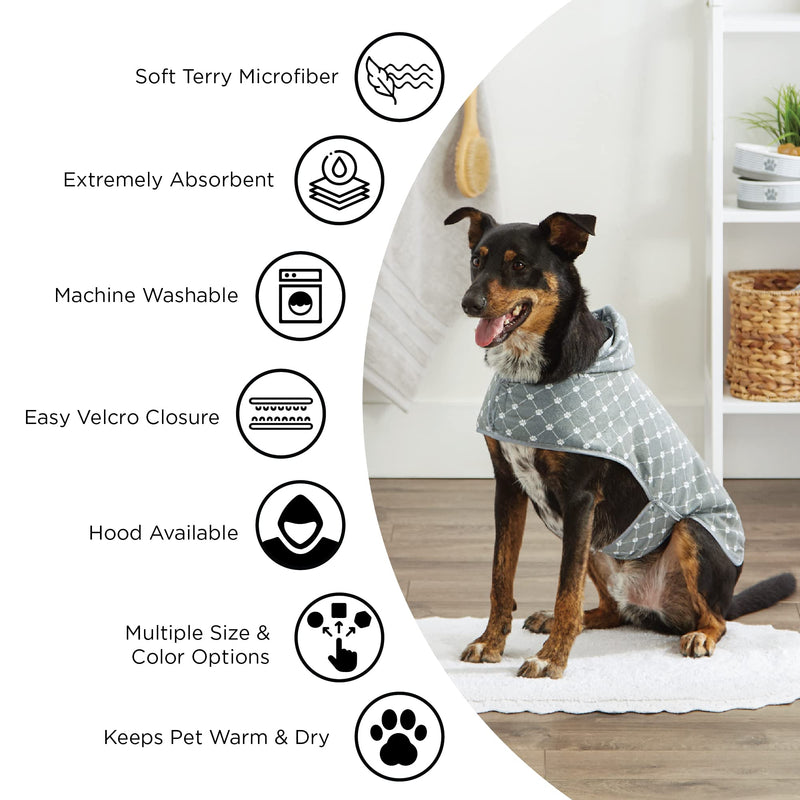 Bone Dry Pet Robe Collection, Embroidered Absorbent Microfiber Bath Robe with Adjustable Closure, for Dogs & Cats, Small, Aqua - BeesActive Australia