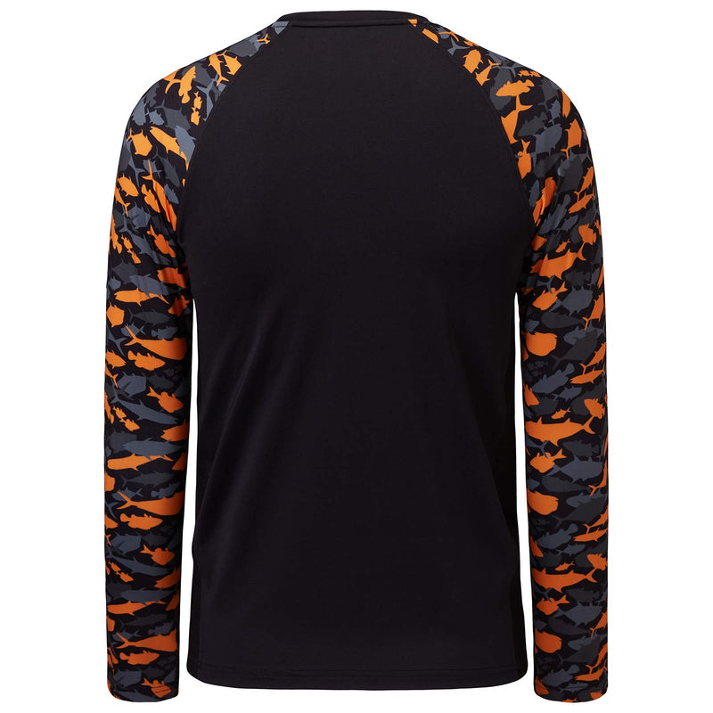 Bassdash Youth UPF50+ Camo Long Sleeve Fishing Shirt UV Protection Quick Dry Tee Black/Black & Orange Fishes Small - BeesActive Australia