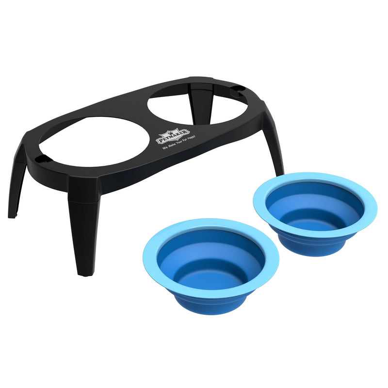 Elevated Pet Bowls Collection with Non Slip Stand for Dogs and Cats-Removeable and Collapsible Silicone Feeder for Food and Water- 16 Oz Each by PETMAKER (Pink) Blue - BeesActive Australia