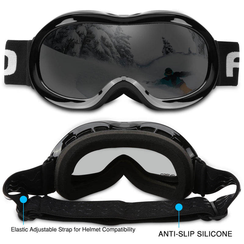 Kids Ski Goggles, Snowboard Goggles - AKASO Snow Goggles for Youth, Kids & Teenagers, Anti-Fog, 100% UV Protection, Double-Layer Spherical Lenses, Helmet Compatible Black Frame / Grey Lens (Vlt 10%) - BeesActive Australia