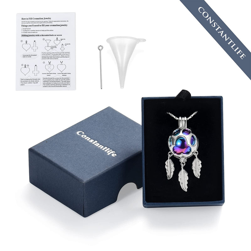 constantlife Dreamcatcher Urn Necklace for Ashes Pet Cremation Jewelry 316L Stainless Steel Hollow Paw Locket Memorial Pendant Dog Cat Keepsake Gift for Women Men Silver-Colorful - BeesActive Australia