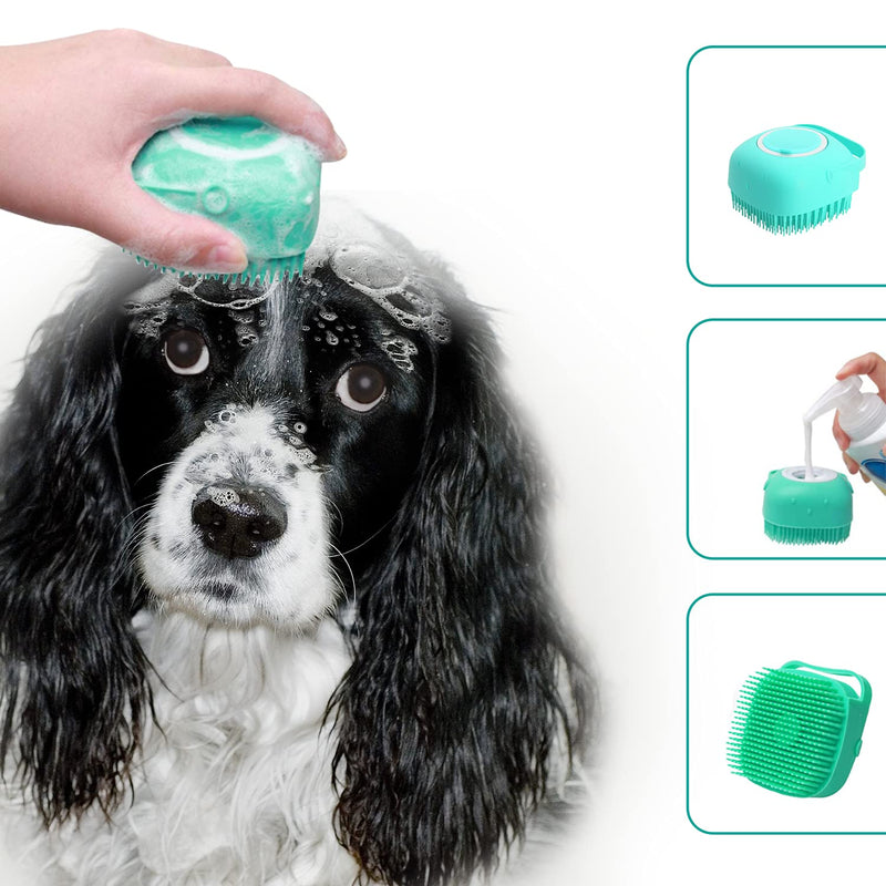 ELEGX Pet Grooming Bath Massage Brush with Soap and Shampoo Dispenser Soft Silicone Bristle for Long Short Haired Dogs Cats Shower (Yellow) Yellow - BeesActive Australia