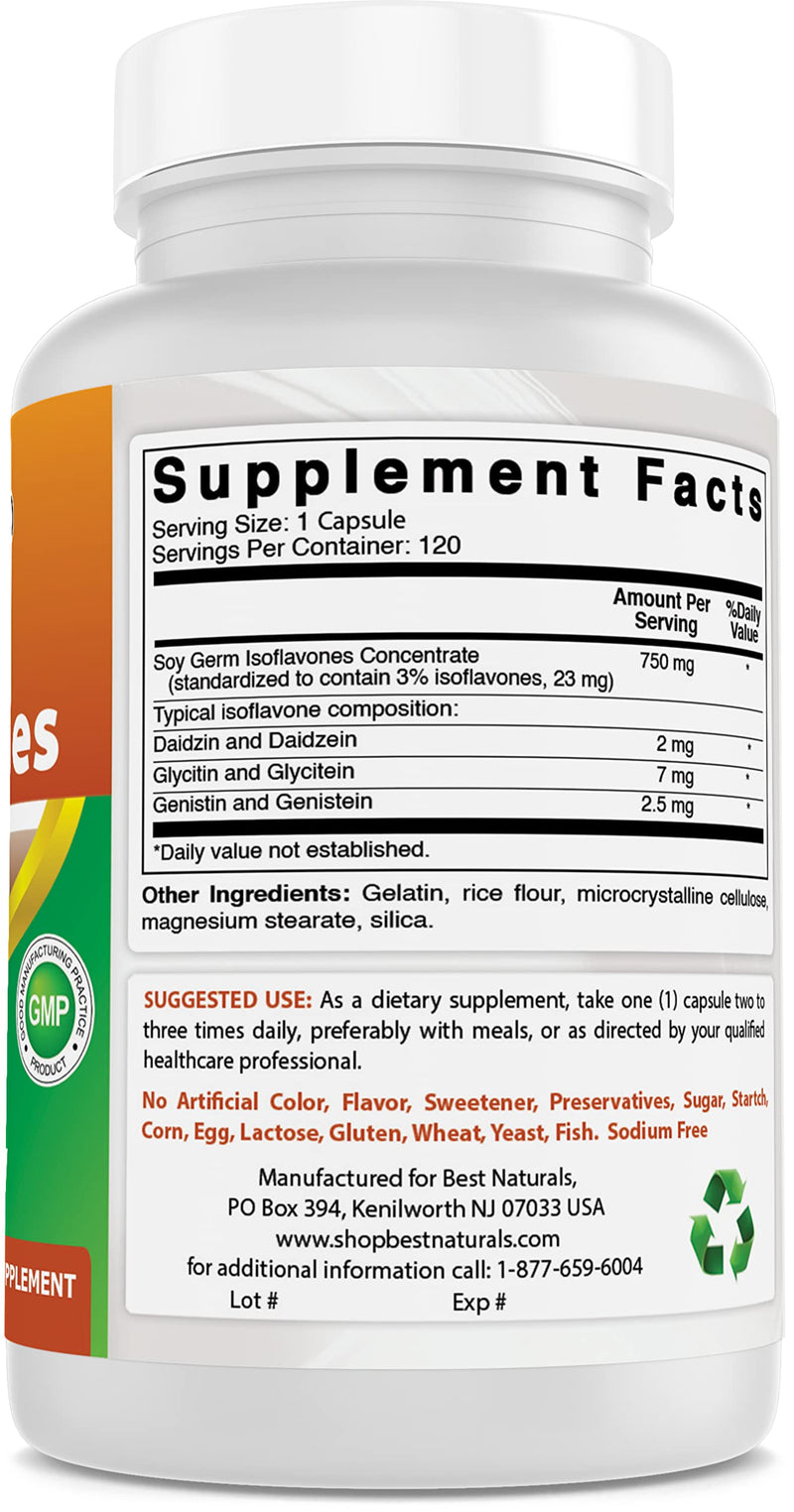 Best Naturals Soy Isoflavones 750 Mg 120 Capsules (120 Count (Pack of 2)) 120 Count (Pack of 2) - BeesActive Australia