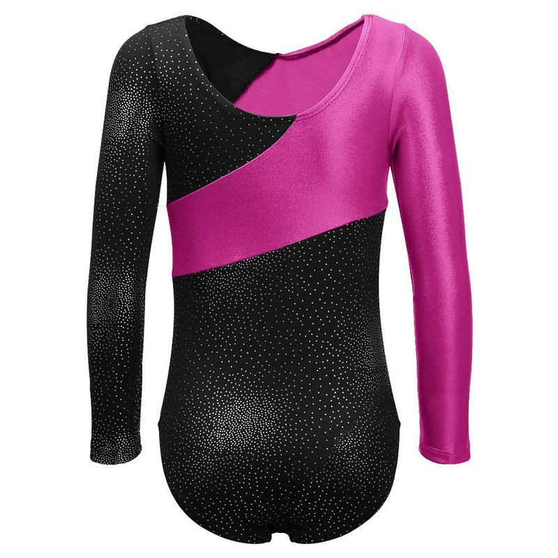 Gymnastics Leotard for Girls Stripe Starry Sky Long Sleeves Athletic Unitard for Little Girls 2-15 Years Black 9-10 Years - BeesActive Australia